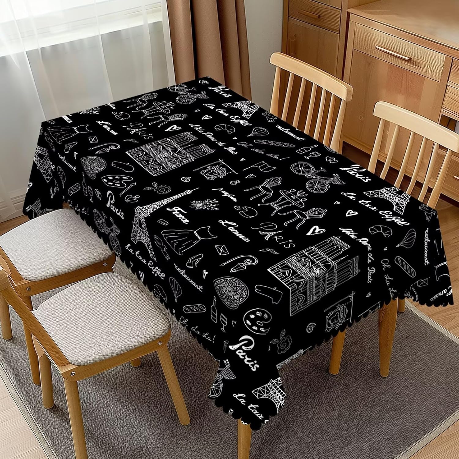 Home Textiles Paris - エッフェル塔テーブルクロス フランス パリ ロマンスアート モダンテーブルカバー しわになりにくい