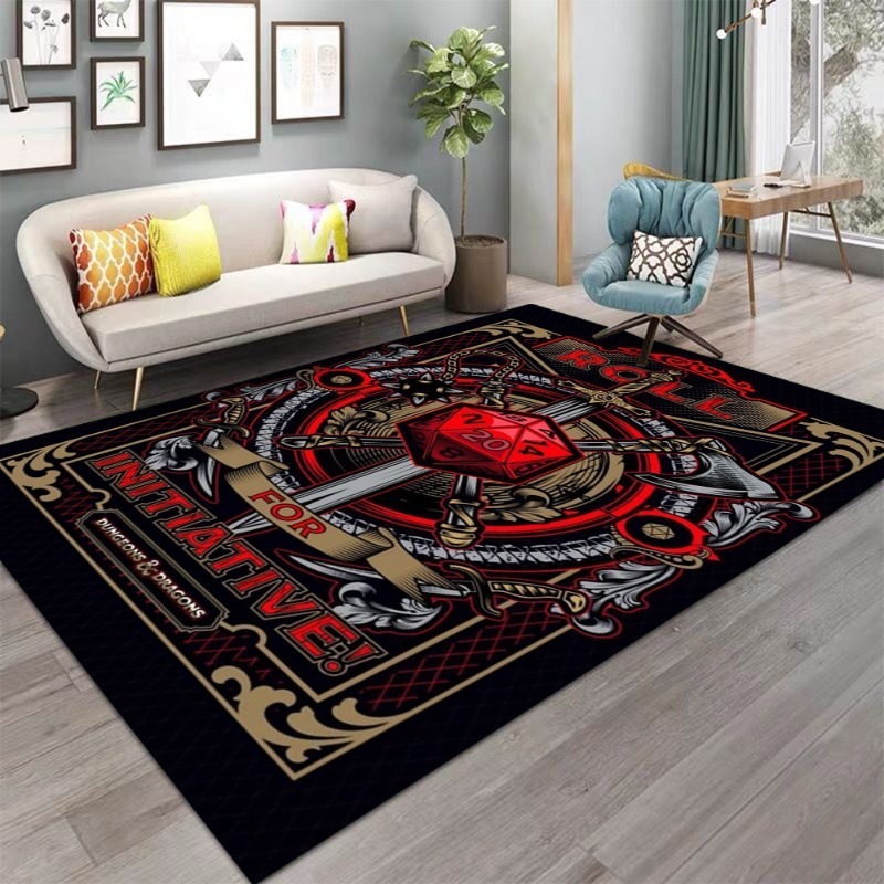 Home Textiles Rug - ダンジョンズ＆ドラゴンズ ダイスソード ヴィンテージプリント 滑り止め加工 大型フロアマット ゲーマー向け