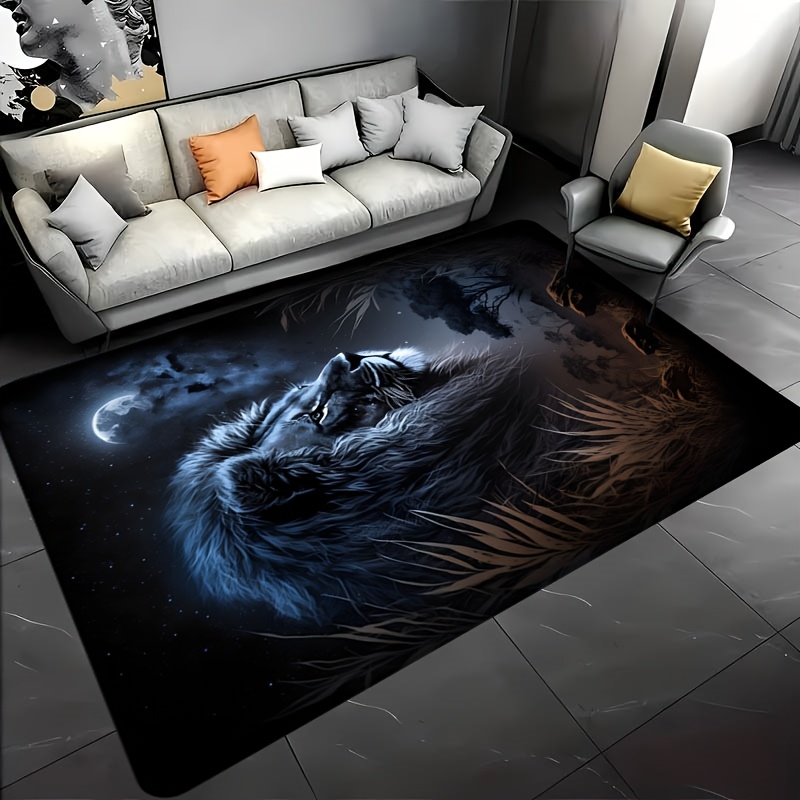 Home Textiles Rug - 星空の夜のライオンフロアマット - クリエイティブな金色の動物デザインエリアラグ - 室内装飾寝室リビングルームランドリーカーペットラグ