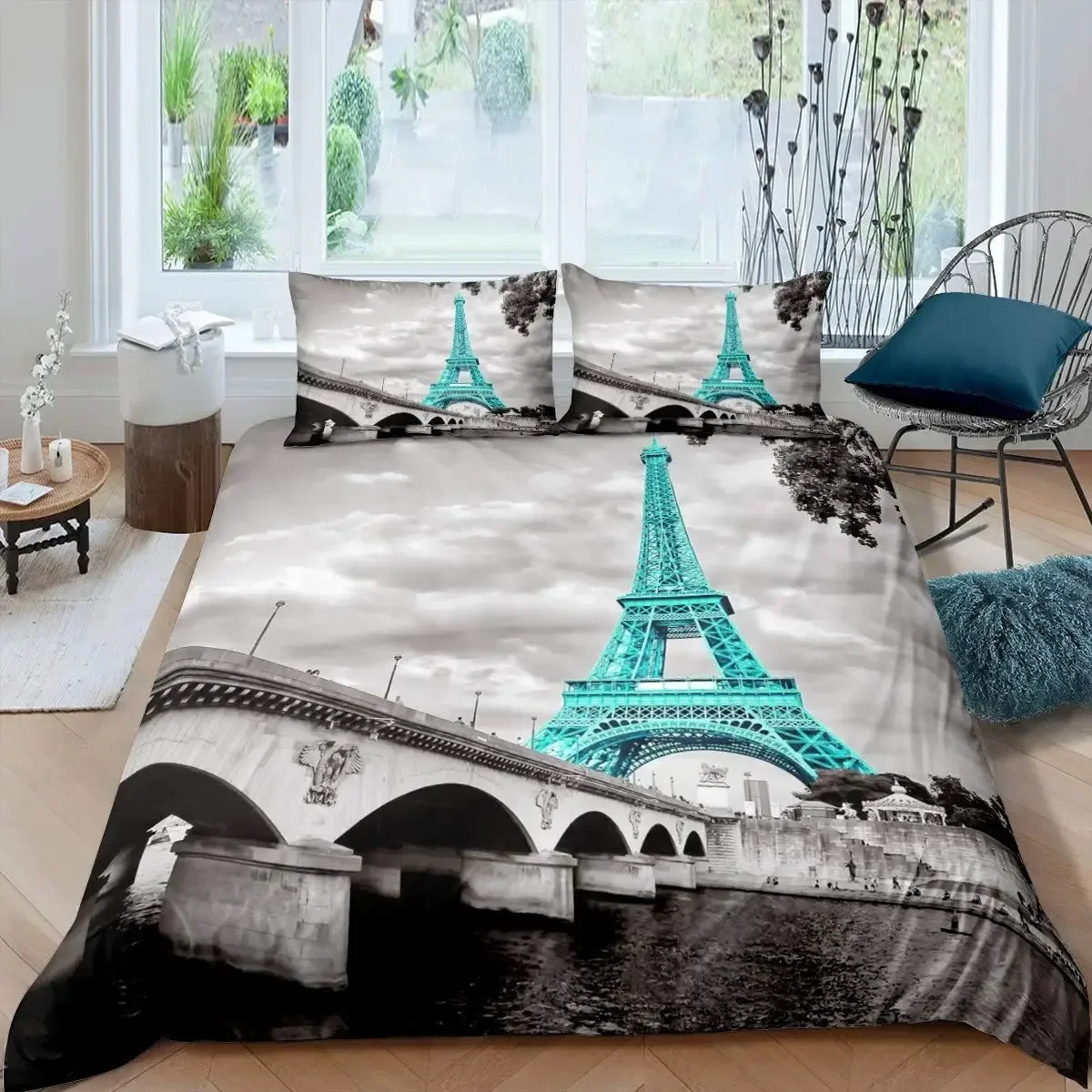 Home Textiles Paris - エッフェル塔パリテーマ快適な布団カバー枕カバー寝具セット子供の寝室の装飾ホームテキスタイル