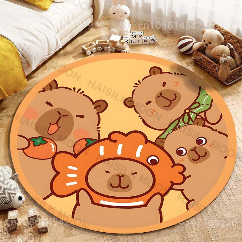 Home Textiles Rug - カピバラ-漫画のプリントが施された丸いカーペット,リビングルーム,ベッドルーム,テーブル,椅子,ソファ,装飾プレイマット,かわいいギフト