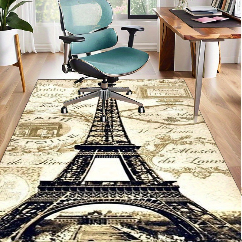 Home Textiles Paris - エッフェル塔パリをテーマにしたエレガントな家の装飾用ラグ - ヴィンテージスタイルのフランス美術カーペット、リビングルームや書斎に最適
