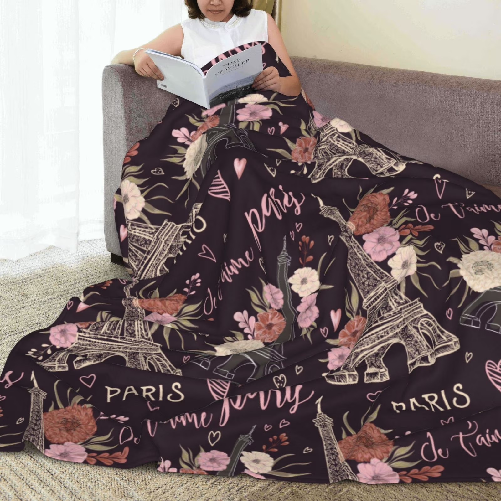 ロマンチックなパリ エッフェル塔 花柄フリーススローブランケ - Home Textiles Paris のレビューと価格