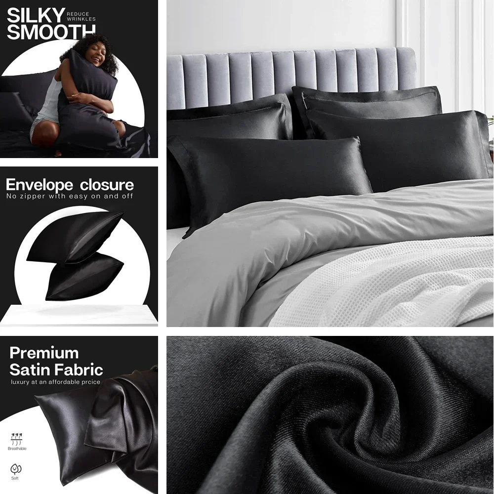 髪と肌用のサテン枕カバー 2 パック シルク枕カバーに似た非 - Home Textiles Super Soft のレビューと価格