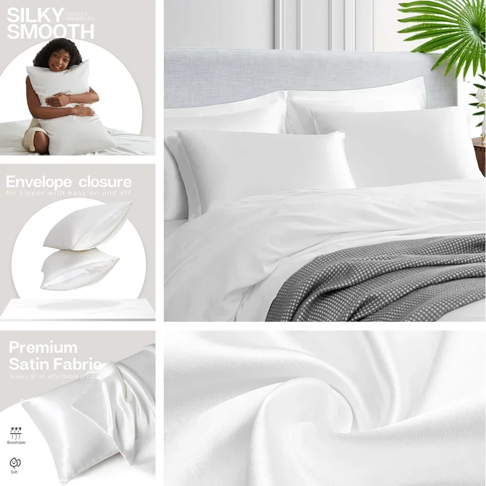 髪と肌用のサテン枕カバー 2 パック シルク枕カバーに似た非 - Home Textiles Super Soft のレビューと価格