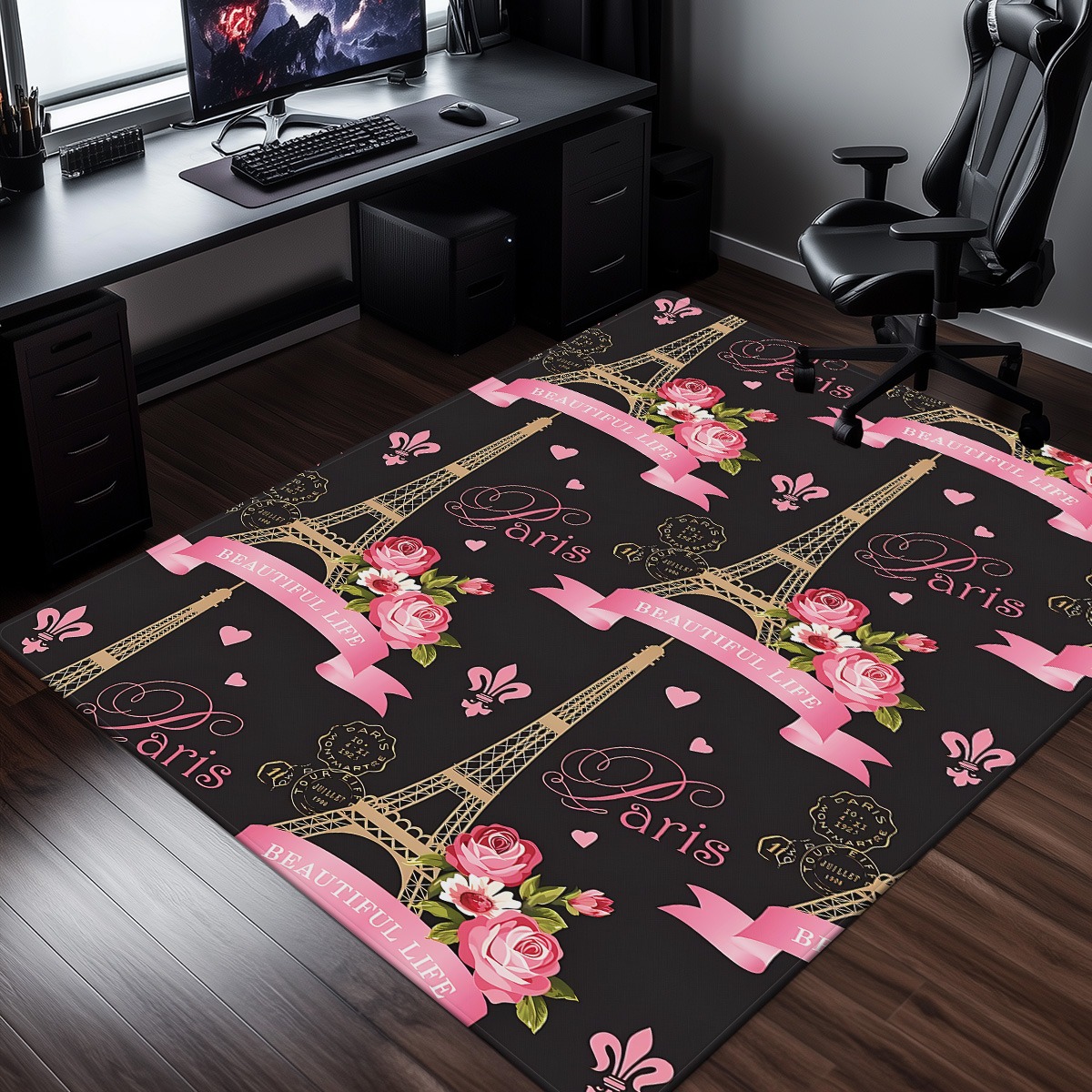 パリ エッフェル塔 ローズピンク クリスタルベルベット ラグ - Home Textiles Paris のレビューと価格