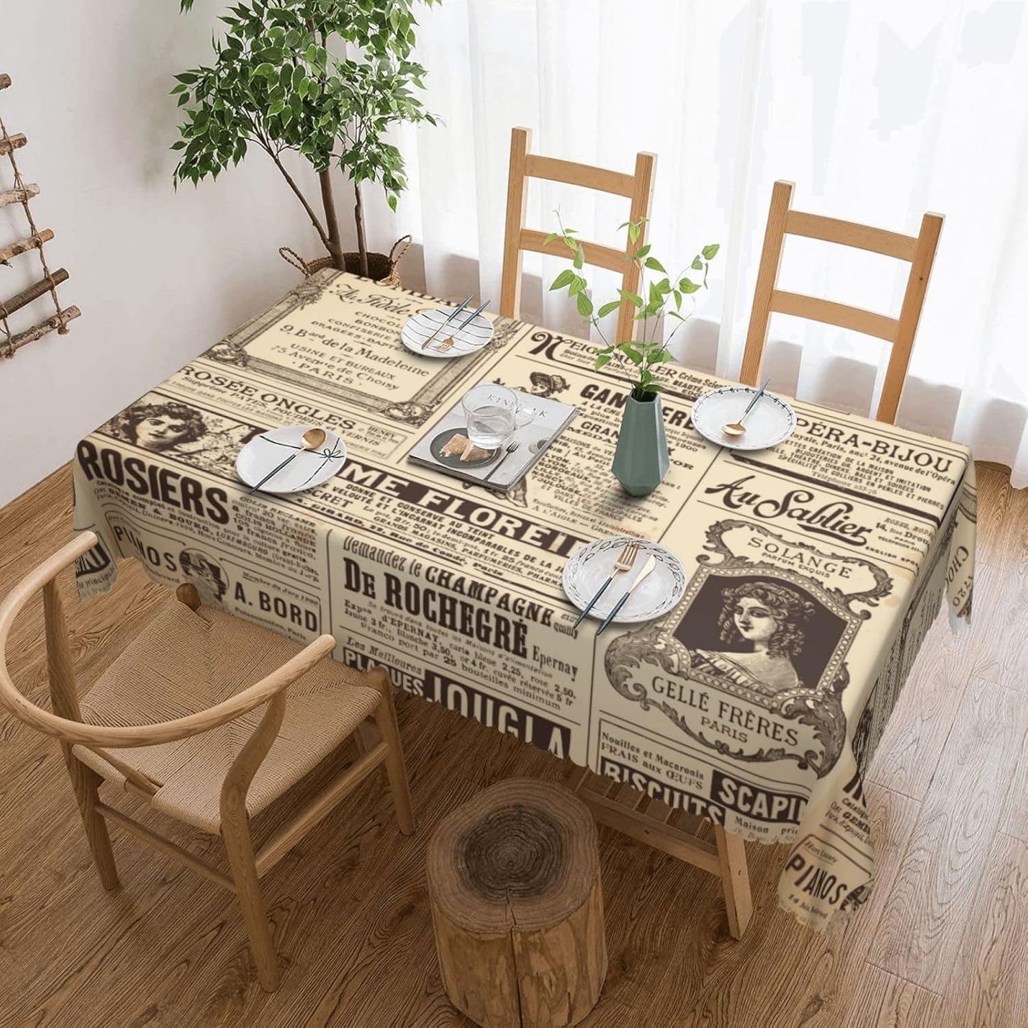 ヴィンテージパリフランス新聞テーブルクロス、ブラウンニュース - Home Textiles Paris のレビューと価格