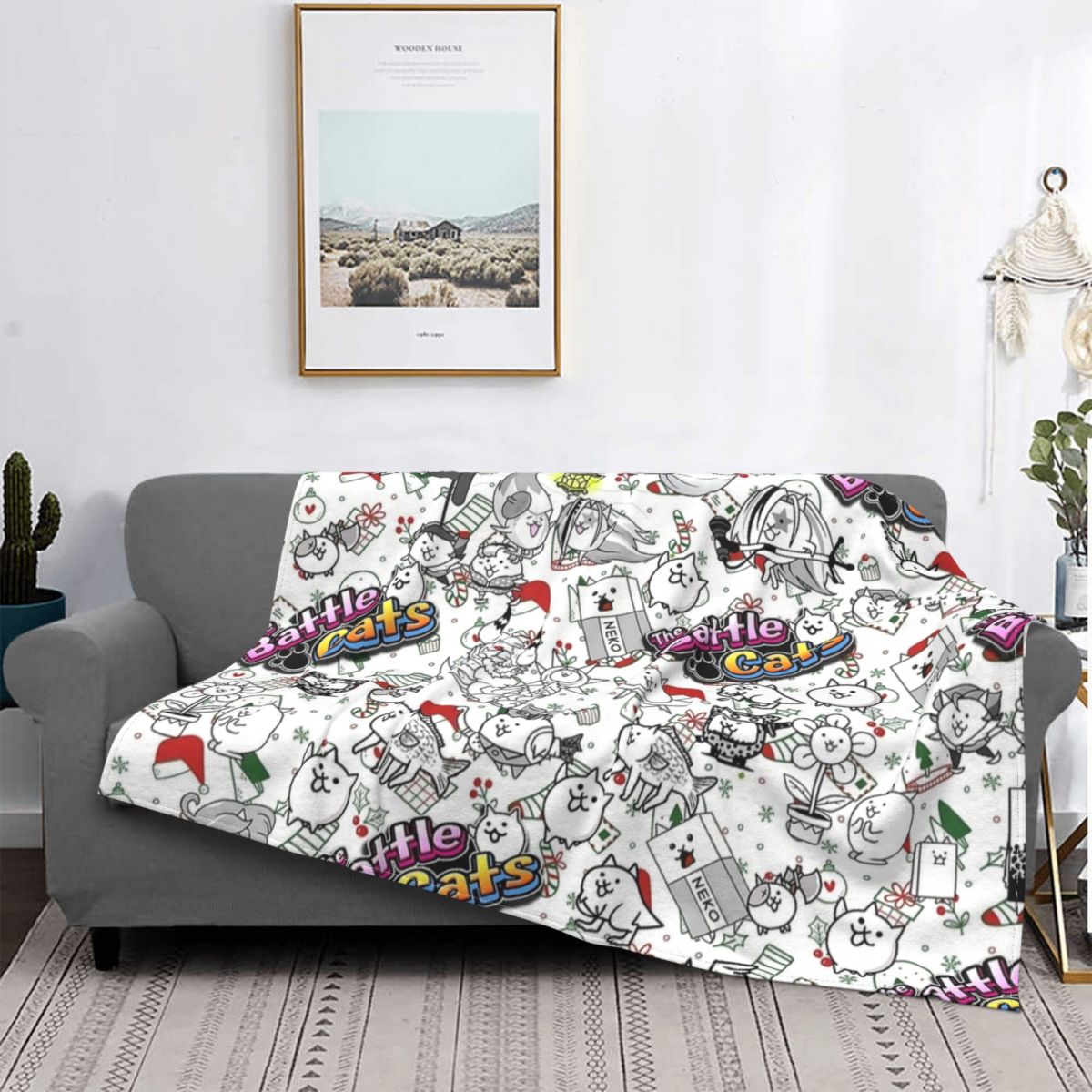 バトルキャッツゲームブランケットフリーステキスタイル装飾通気 - Home Textiles Super Soft のレビューと価格