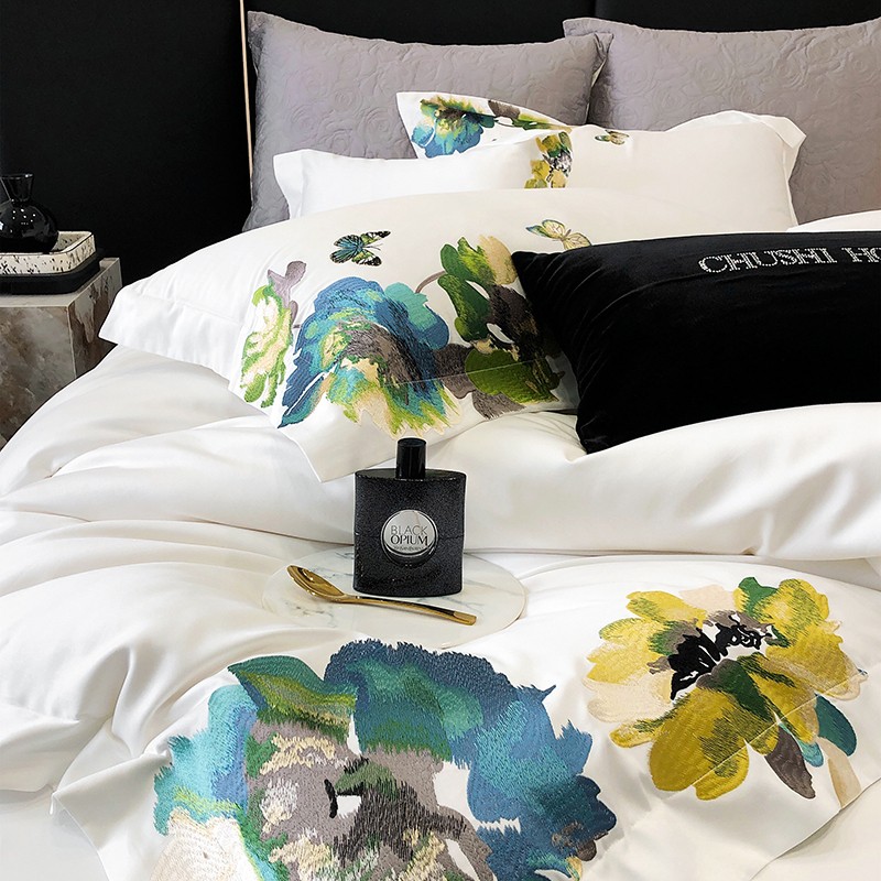 白い絹のような柔らかい羽毛布団カバー,刺繍入りカバー,800 - Home Textiles Super Soft のレビューと価格