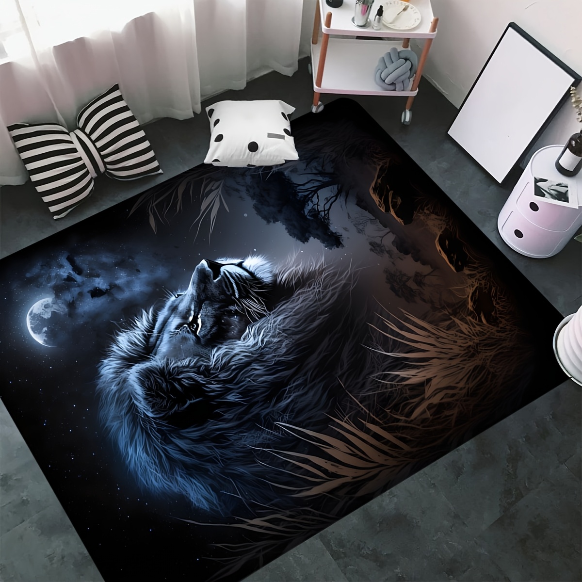 星空の夜のライオンフロアマット - クリエイティブな金色の動 - Home Textiles Rug のレビューと価格