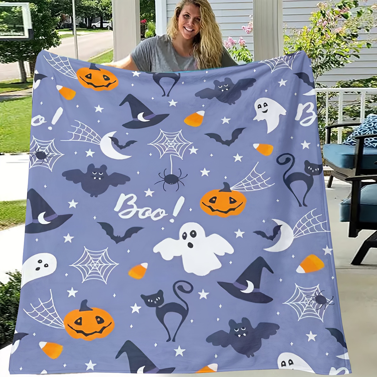 ハロウィンブランケット パンプキン 猫 コウモリ 魔女 フラ - Home Textiles Super Soft のレビューと価格