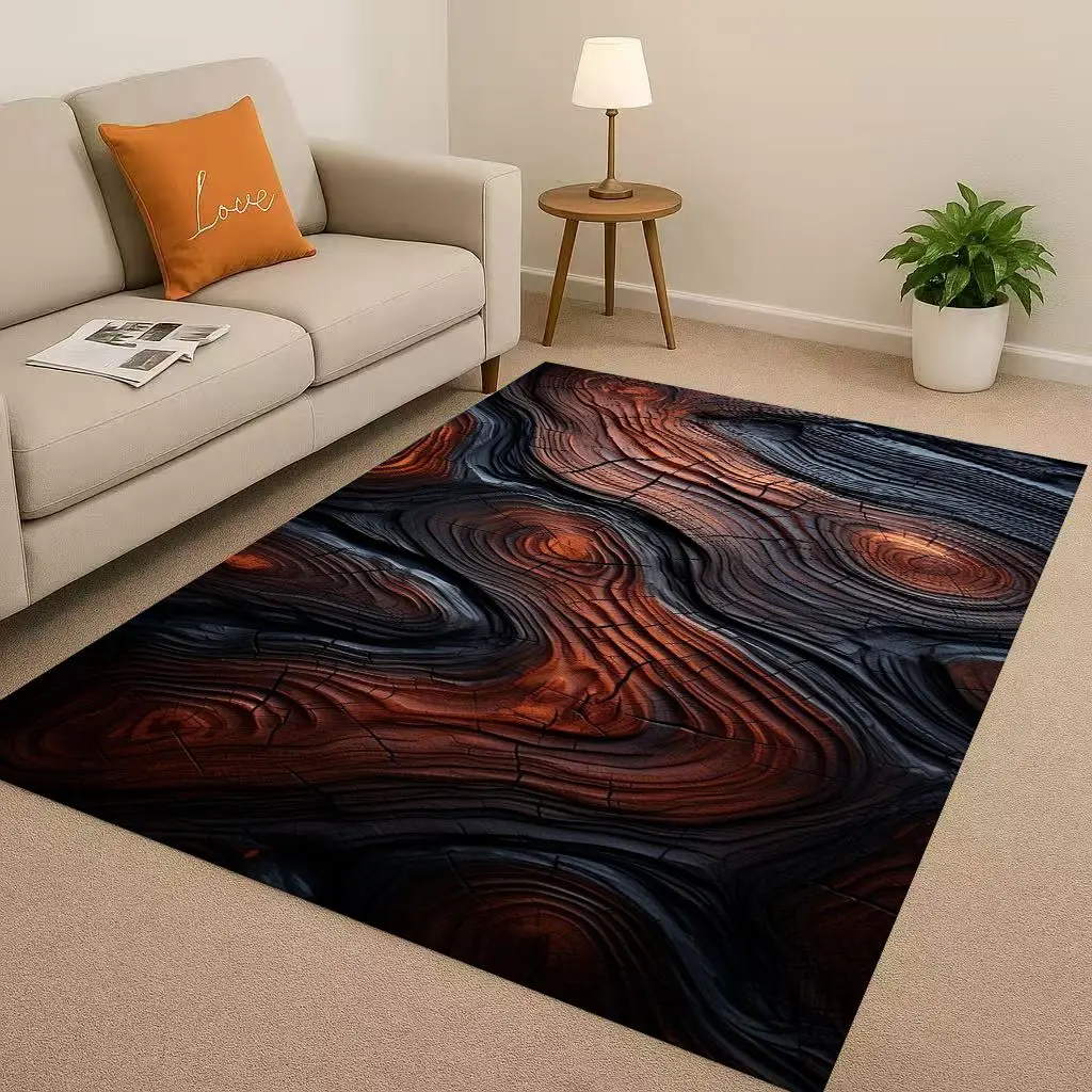 クラシックな木目調の木の年輪ブラウングレーリビングルーム滑り - Home Textiles Rug のレビューと価格
