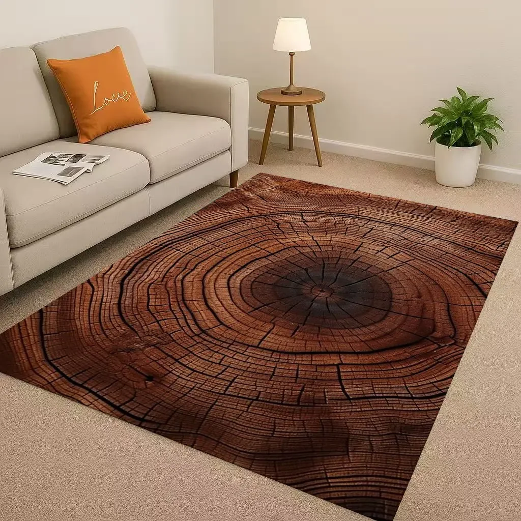 クラシックな木目調の木の年輪ブラウングレーリビングルーム滑り - Home Textiles Rug のレビューと価格