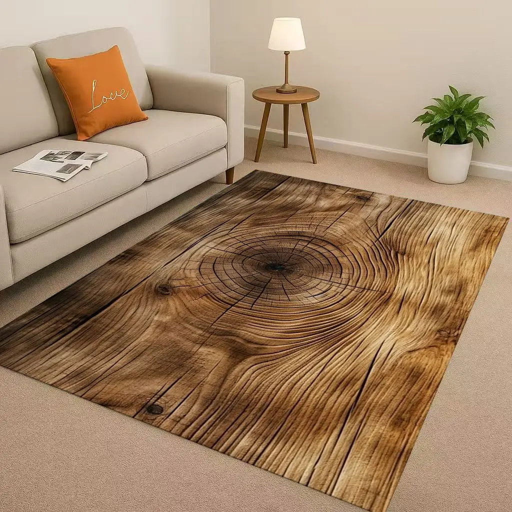 クラシックな木目調の木の年輪ブラウングレーリビングルーム滑り - Home Textiles Rug のレビューと価格