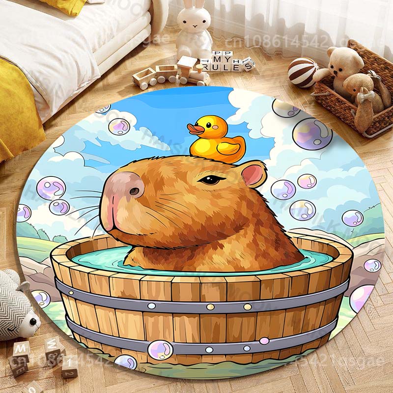 カピバラ-漫画のプリントが施された丸いカーペット,リビングル - Home Textiles Rug のレビューと価格