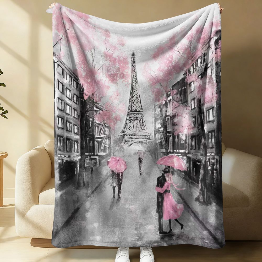 パリの雨の日 ロマンチックなフランネルフリースブランケット  - Home Textiles Paris のレビューと価格