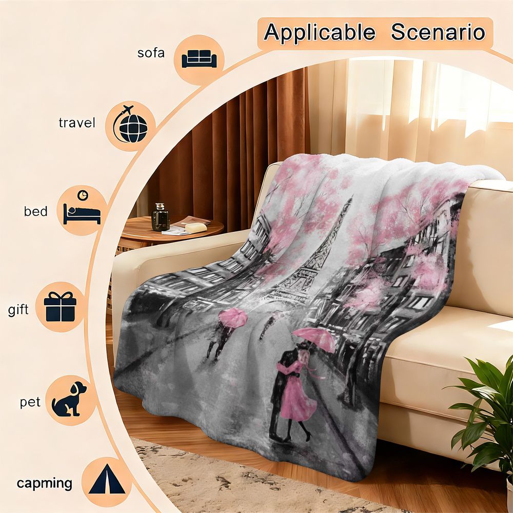 パリの雨の日 ロマンチックなフランネルフリースブランケット  - Home Textiles Paris のレビューと価格