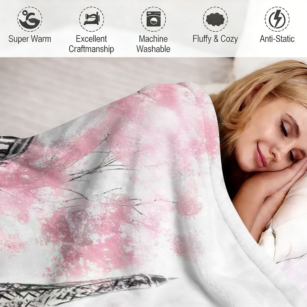 パリの雨の日 ロマンチックなフランネルフリースブランケット  - Home Textiles Paris のレビューと価格